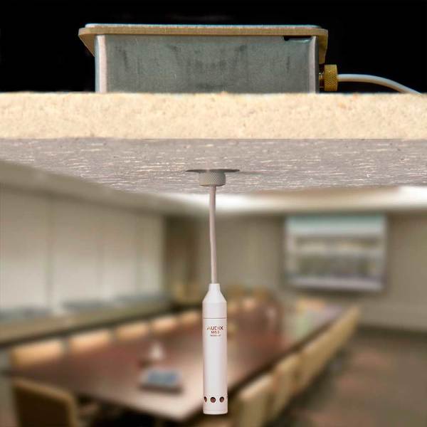HANGING CEILING MICROPHONE, 12MM CONDENSER, OMNIDIRECTIONAL , WHITE - INCLUDES PLENUM BOX & 4' CABLE